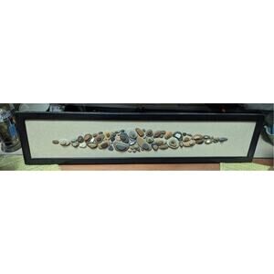 Stone Art Wall Hanging Handmade 33" x 7.5" Zen Garden MCM Organic Rock Art Muted